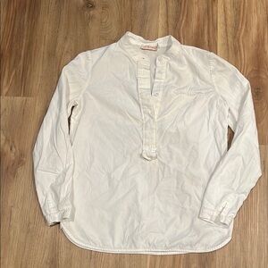 TORY BURCH Long Sleeve Blouse 4 White Cotton Blend Mandarin Collar Back Pleat